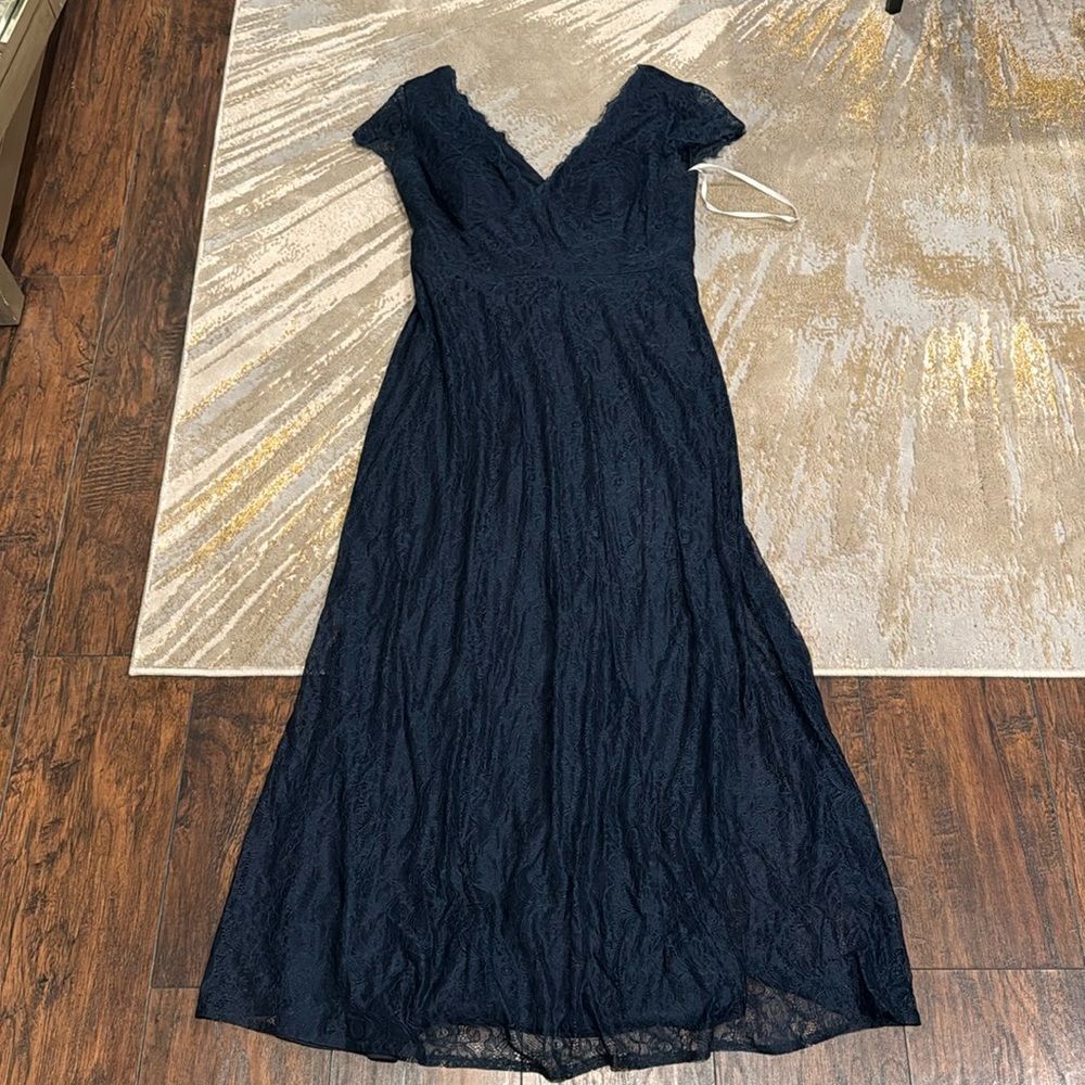 Jade by Jasmine navy Lace Full Twirl Formal Maxi Dress Women 14 EUC short sleeve